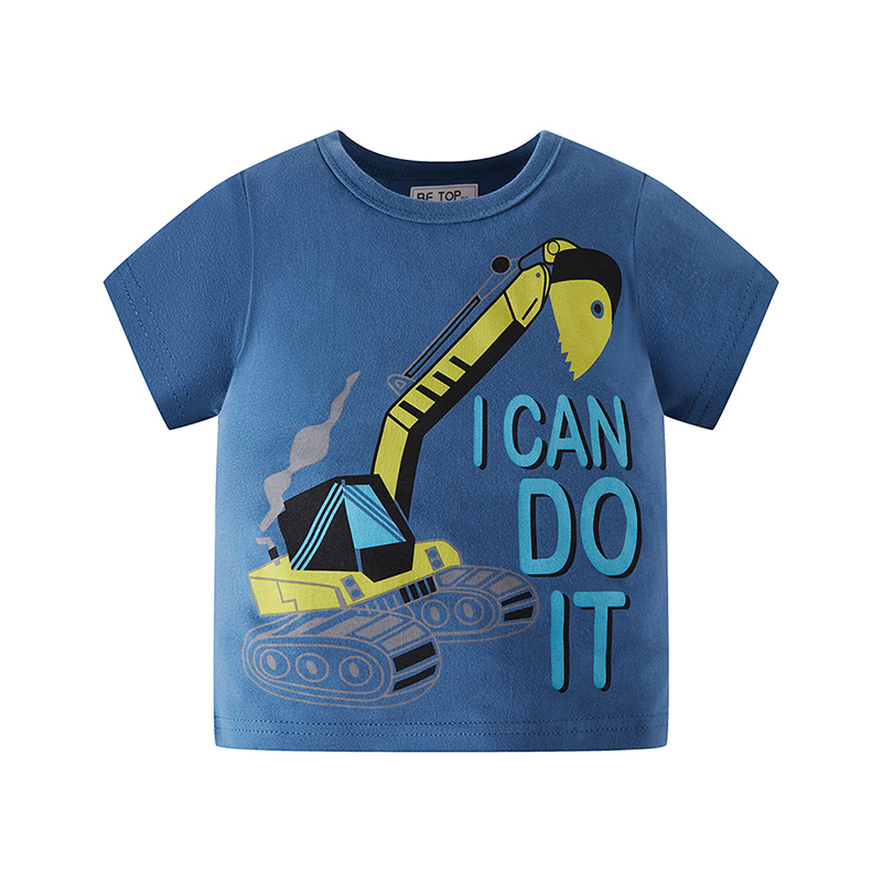 Ropa para niños excavadora de gancho de verano vehículo de ingeniería Camiseta de algodón de manga corta para niños entrega de una pieza estilo coreano