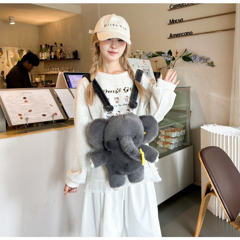 Elephant Backpack Autumn and Winter Cute Piggy Elephant Animal-Shaped Plush Doll Adjustable Large-Capacity Backpack
