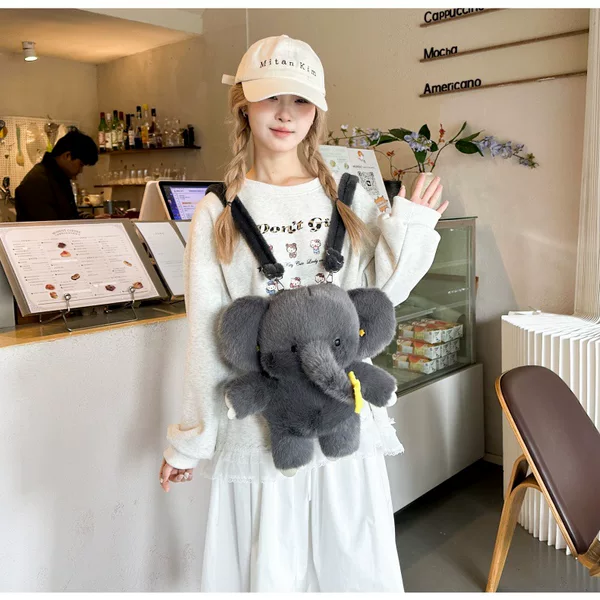 Elephant Backpack Autumn and Winter Cute Piggy Elephant Animal-Shaped Plush Doll Adjustable Large-Capacity Backpack