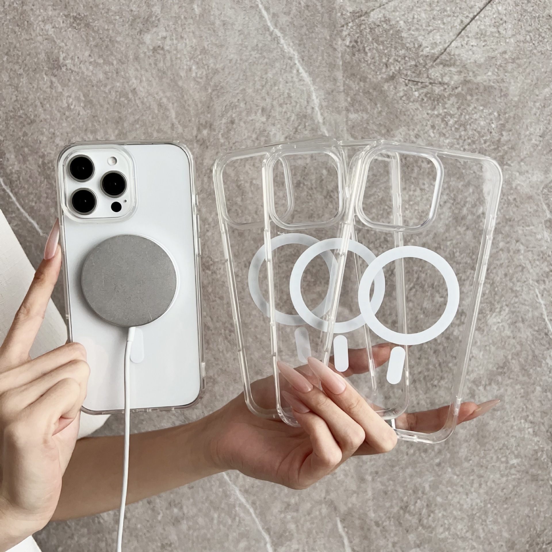 El botón táctil AI es adecuado para la funda del teléfono móvil simple Apple 16promax, funda protectora magnética transparente para iphone, anti-caída