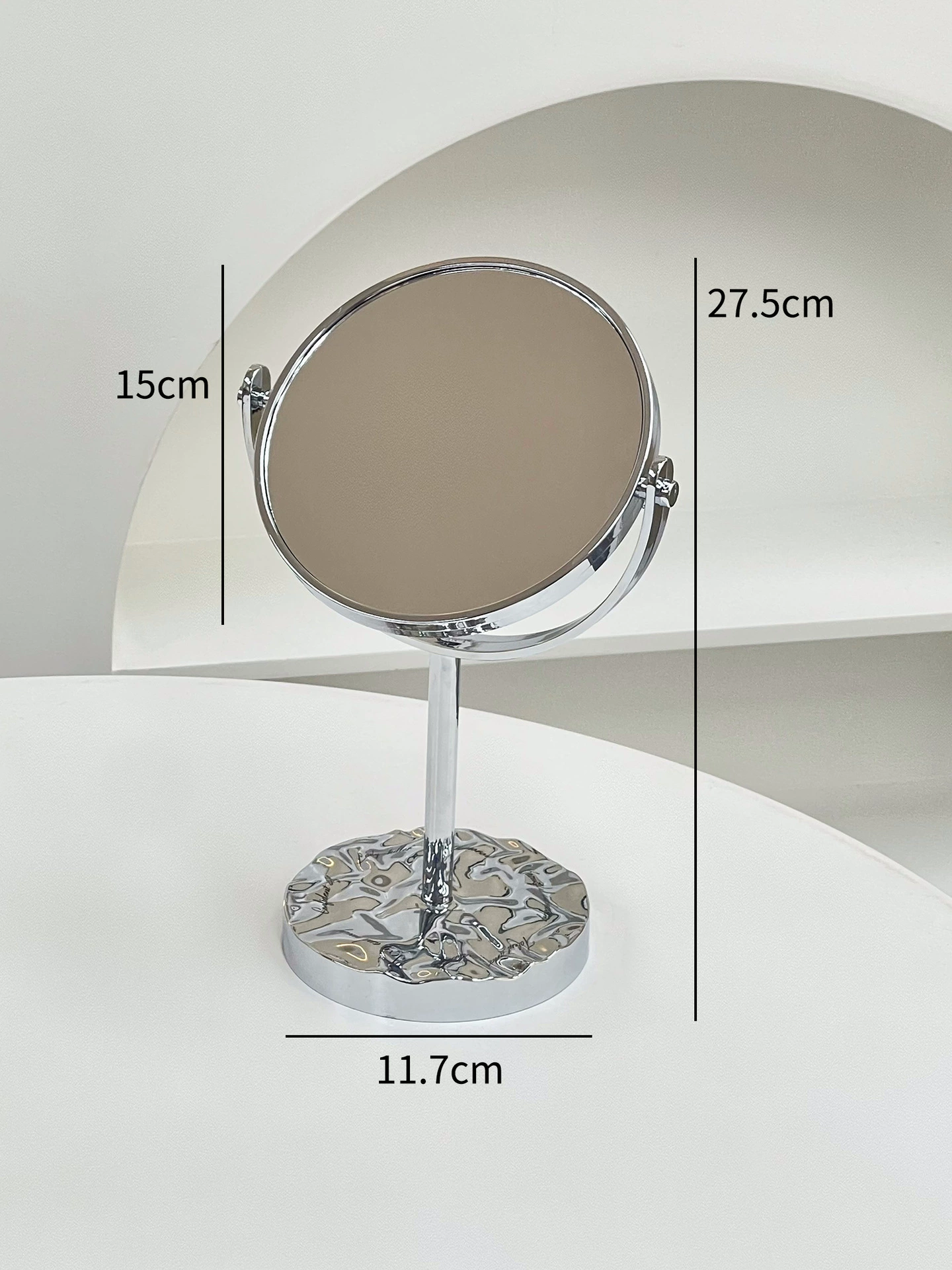 Desktop rotating vanity mirror, double-sided portable makeup mirror, cream or silver