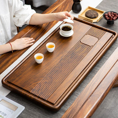 茶盤簡易家用整塊實木排水辦公室茶海台單層中式花梨黑檀電木款