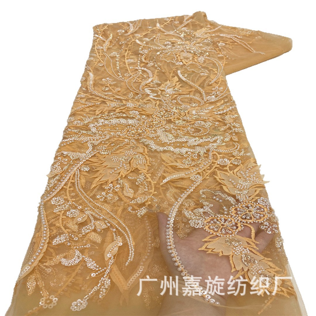 Flor láser tridimensional de alta calidad gran flor sequin bordado tubo de perlas tela de bordado vestido de boda vestido de noche tela image 6
