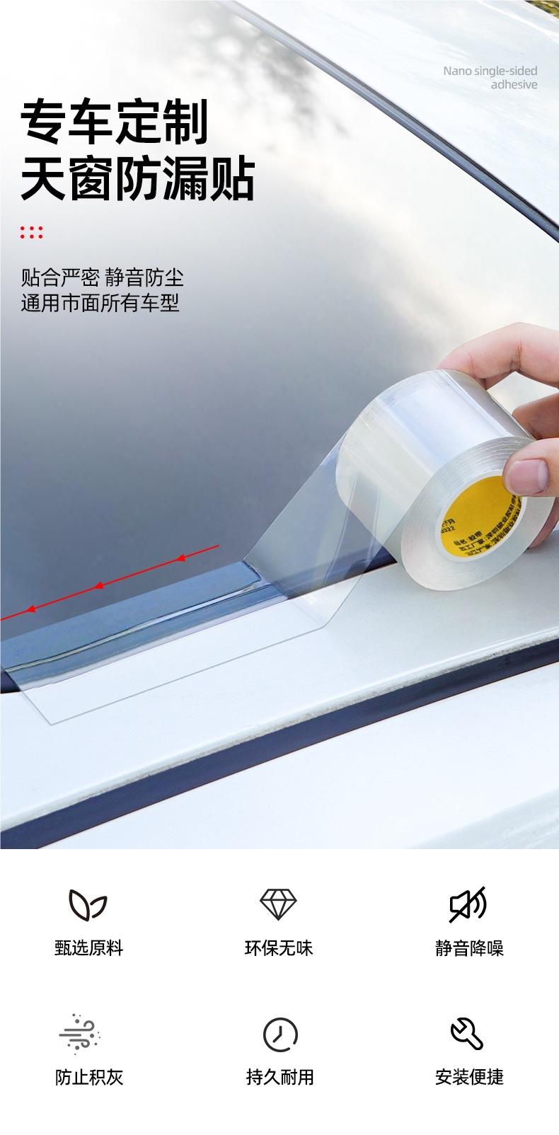 Car Sunroof Sealing Strip Waterproof Sticker Single-Sided Transparent High-Viscosity Car Panoramic Sunroof Glass Roof Leakage Peihui