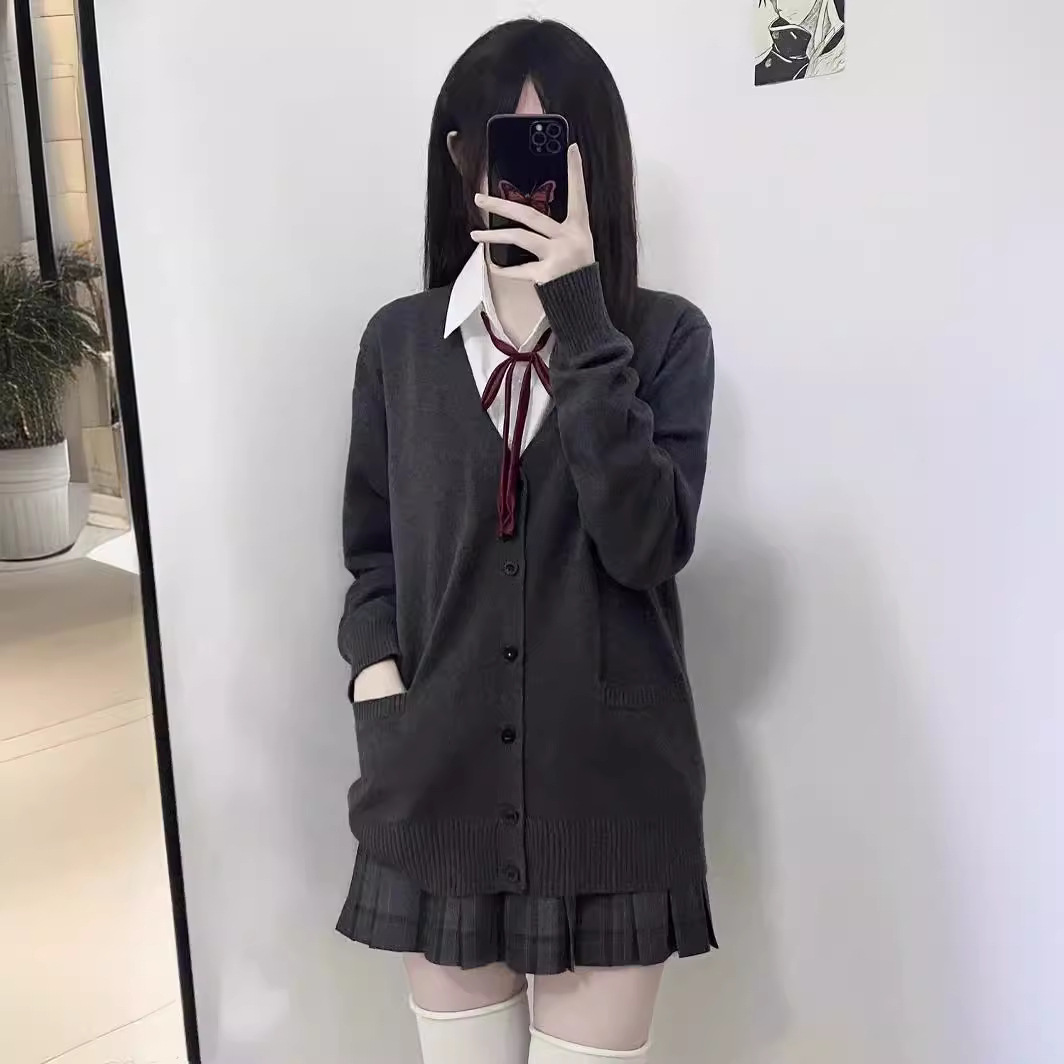 日系jk制服针织开衫学院风甜美校供毛衣百搭长袖外搭外套秋冬新款