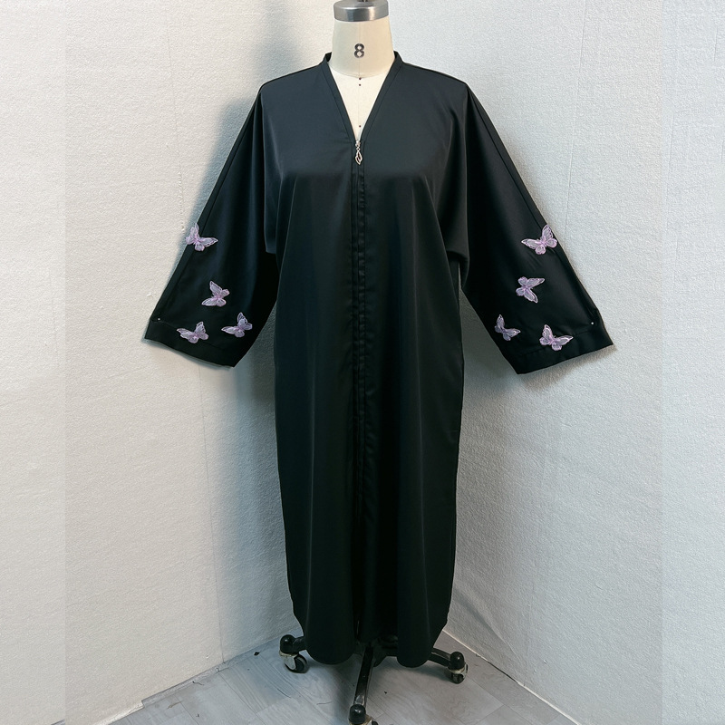 F406 Dubai Women's Embroidered Elegant Zipper Cardigan Robe In Stock Middle East Cross-border_ecoleips.com