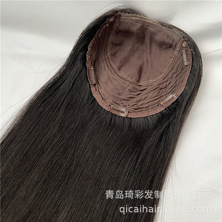 Qingdao Qicai delivery needle real human hair wig piece full hand-woven hair block Jewish hair block toupee hair block