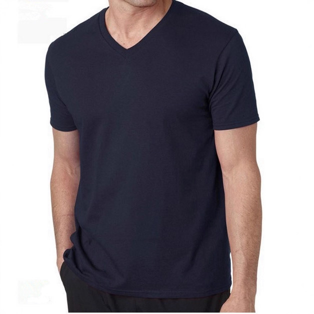 Men's Loose Slub Cotton Black Navy Green European and American V-neck T-shirt Men's T-shirt