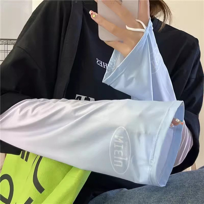 Gradiente hueco de hielo protector solar de hielo de mujer de verano brazo guantes de conducción anti-UV delgados manga suelta