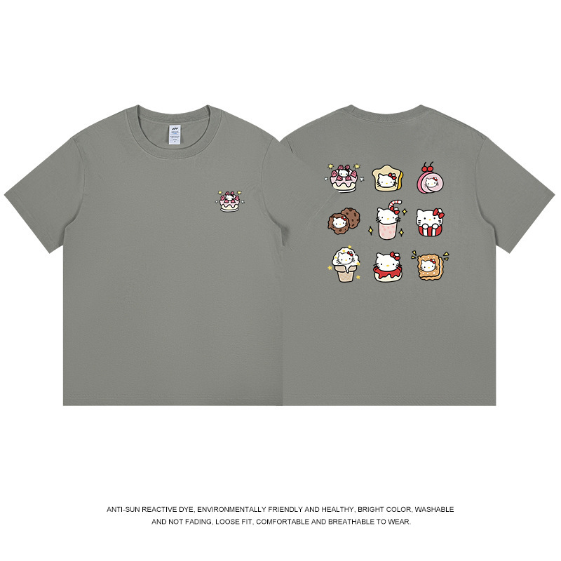 和風九格子猫プリント半袖 Tシャツメンズ純綿夏トップス通勤かわいいレディース Tシャツトレンディなニッチ卸売|undefined