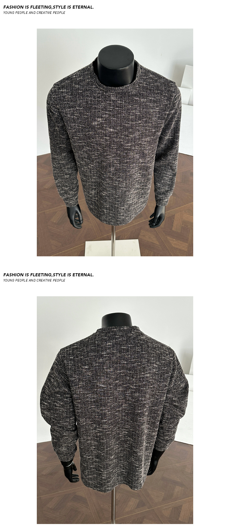 Herren T-shirt Mit Schneeflockengarn Langarm Lockerer Strickpulli_voghion.com
