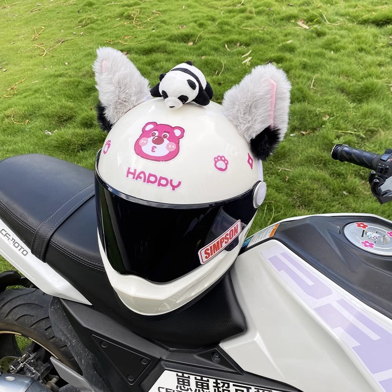 Faux rabbit fur soft gray black pink cat ear helmet decoration