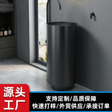 定制黑色不锈钢圆形立柱式洗脸盆卫生间酒店落地式一体轻奢洗手盆
