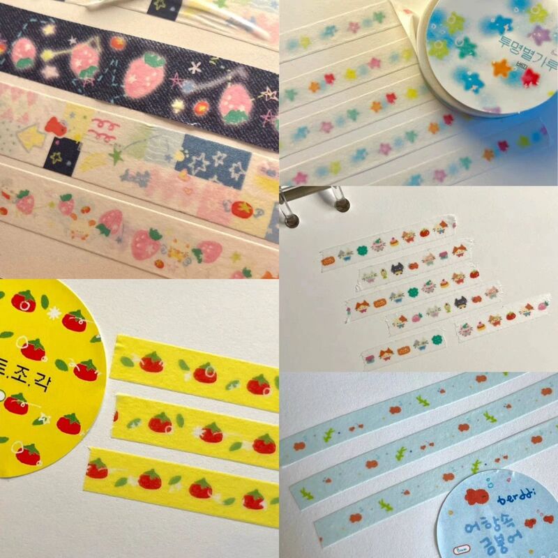 Korean-Style Ins-Style Washi Tape with Tomato, Strawberry, and Kitten Designs, Cute Journaling Material Decorative Tape Roll