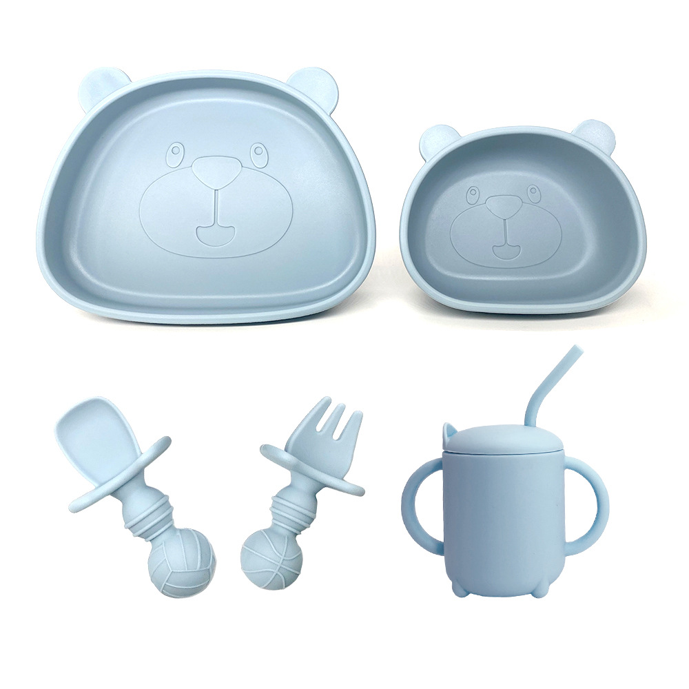 Bebé y bebé suministros Placa de silicona integrada vajilla para niños dibujos animados Panda suplemento alimenticio infantil tazón tenedor cuchara traje