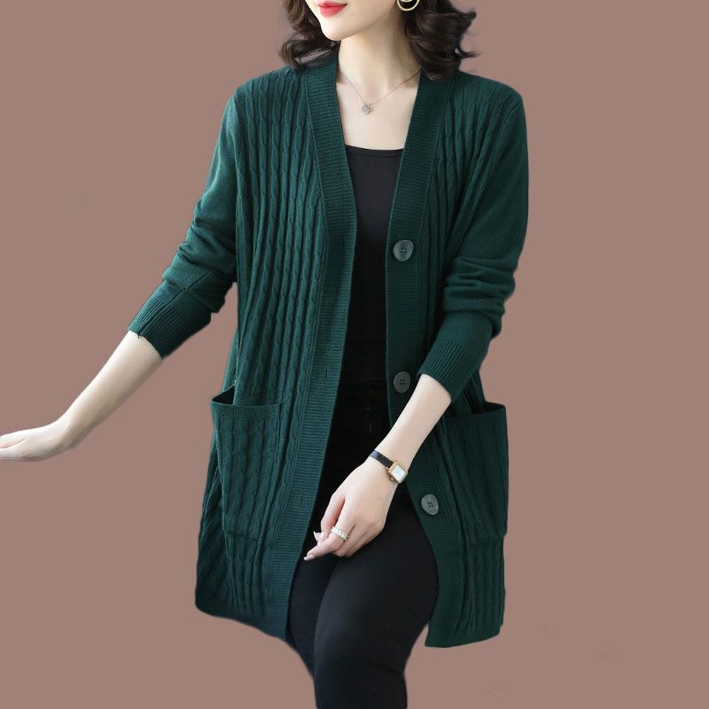 Middle-Aged Mother's Outer Knitted Cardigan Women's Spring New Style Mid-Length Korean Style Plus Fat Plus Fashion Sweater Jacket