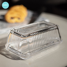 全玻璃長方形黃油盅  透明點心奶酪黃油盒 家用廚房 芝士碟牛油盤