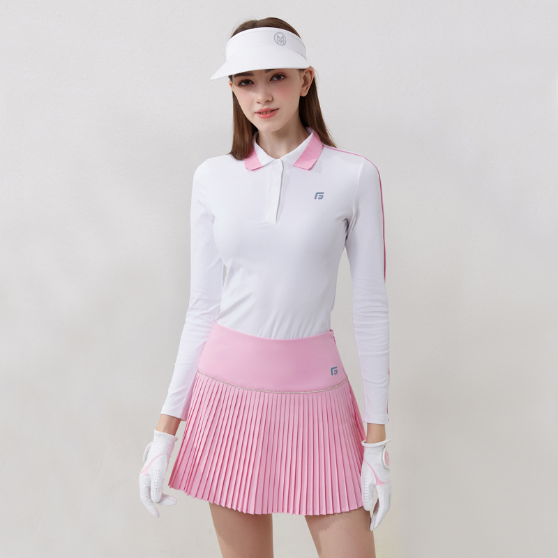 Golf spring and autumn women's clothing skin-friendly comfortable long-sleeved top lapel stretch casual sports top Golf women's clothing