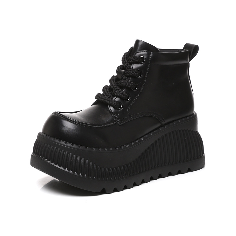 Boot Martin cổ thấp tăng chiều cao đế dày cho nữ — Màu be