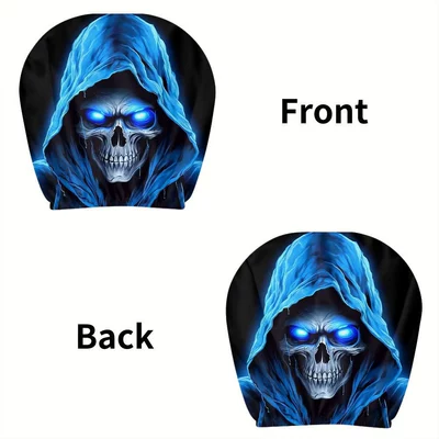 Universal seat cover best-selling universal pullover printed car headrest - blue-skull-double-sided-printing-1-piece