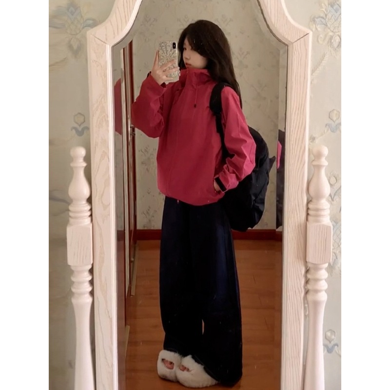 玫红色冲锋衣外套女款2025新款夏季巨好看防晒衣美式休闲登山服秋|undefined
