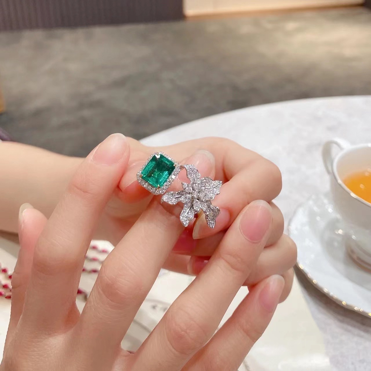 Fashion Flower Copper Plating Artificial Gemstones Open Ring 1 Piece