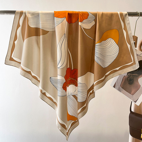  Silk Scarf Women's Fashion Temperament Large Square Scarf Women's Twill Decorative Scarf Vacation Sun Protection Shawl Scarf Headband