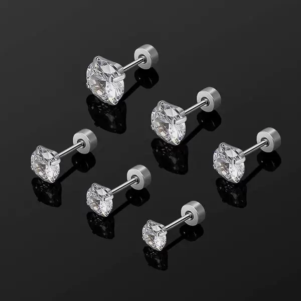 New Stainless Steel Super Shiny Zircon Earrings, No Need to Remove for Sleeping, Suitable for Both Men and Women, Ear Bone Studs with Threaded Rod Earrings