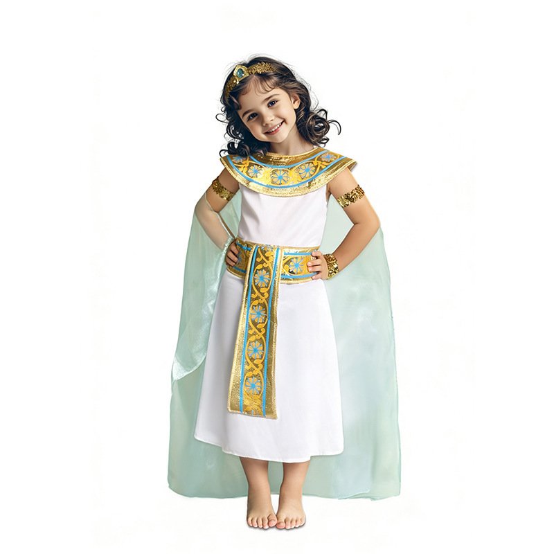 Children's Cleopatra Cosplay Costume Halloween Performance Dress Cape Set Girl's Ancient Costume Role Play Children's Cleopatra Cosplay Costume Halloween Performance Dress Cape Set Girl's Ancient Costume Role Play