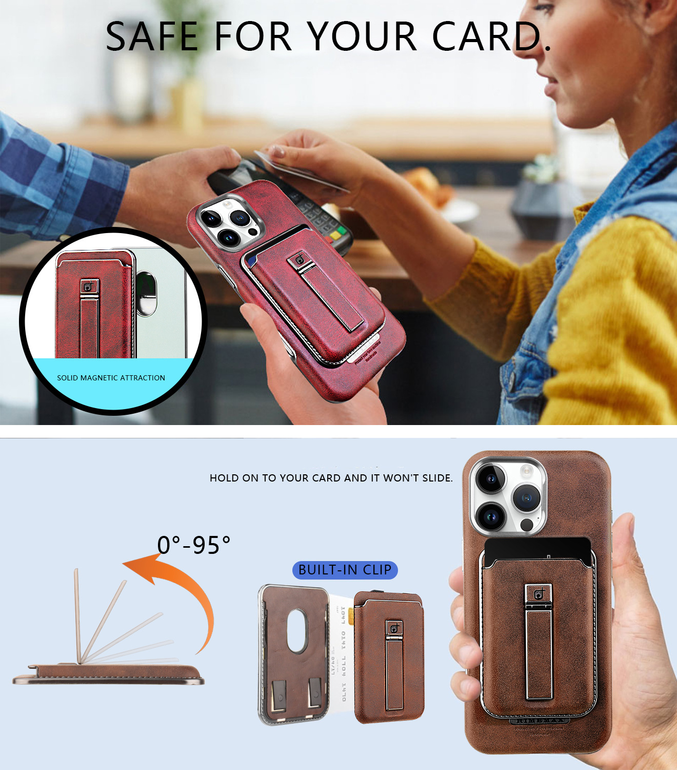 Ốp lưng da từ tính cao cấp có khe đựng thẻ cho iPhone 16/17 Pro Max — Mẫu thẻ hút từ tính [màu nâu thanh lịch], Mẫu thẻ hút từ tính [Moka nâu], Mẫu thẻ hút từ tính [đen quý phái], Mẫu thẻ hút từ tính [màu đỏ] chi tiết 3