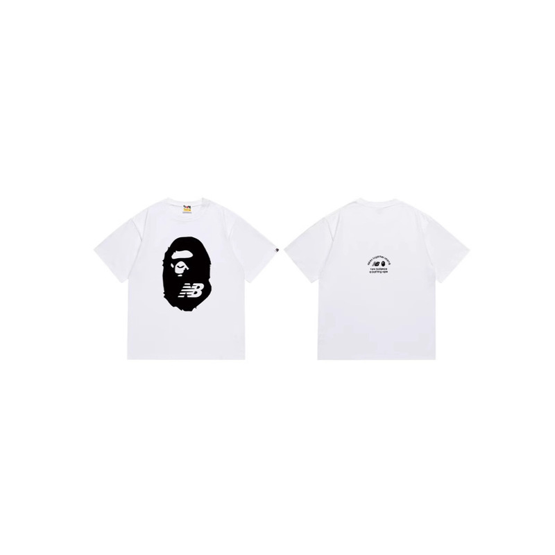 Cross-Border Exclusive Supply of Bape X New Balance Nb Contrast Ape Head High-Quality Unisex Double Yarn Short-Sleeve T-Shirt