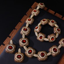 中古珐琅锆石做旧项链个性复古饰品套装vintage宫廷镶钻百搭项链