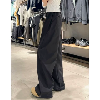 黑色美式工装裤女款2025新款夏季高腰宽松垂感休闲慵懒速干运动裤