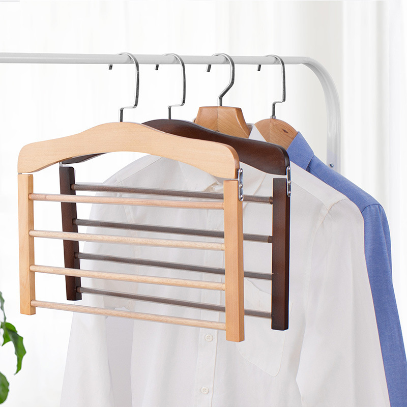 Cross-border Multi-functional Solid Wood Multi-layer Pants Rack Clothes Support Pants Towel Rack Clothes Rack Household Seamless Wardrobe Storage