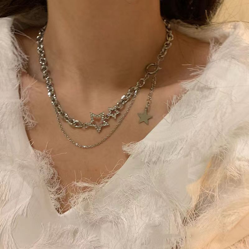 Collier double rang Sweet Style haut de gamme avec pendentif étoile, style minimaliste et élégant, inspiré du hip-hop et tendance._voghion.com