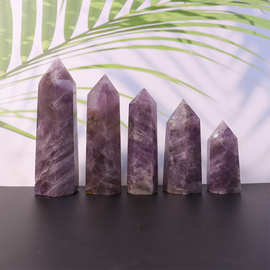 天然水晶紫水晶柱六棱柱摆件紫晶单尖柱天然水晶原石打磨能量宝石
