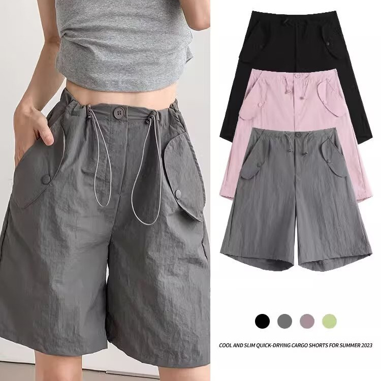 Trendy and Cool Workwear Shorts for Fitness Girls, Summer Thin Casual Pants, American-Style Loose Cycling Sports Shorts for Women