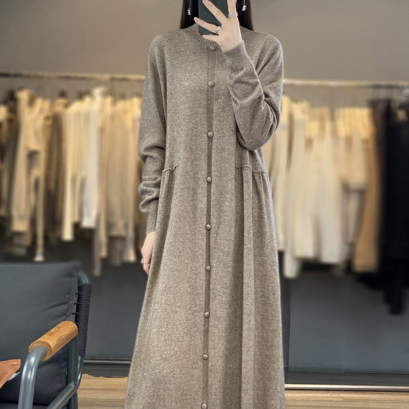 2024 autumn and winter new semi-high collar cashmere dress women's loose flesh-covered thin plus size long wool base skirt 2024 autumn and winter new semi-high collar cashmere dress women's loose flesh-covered thin plus size long wool base skirt
