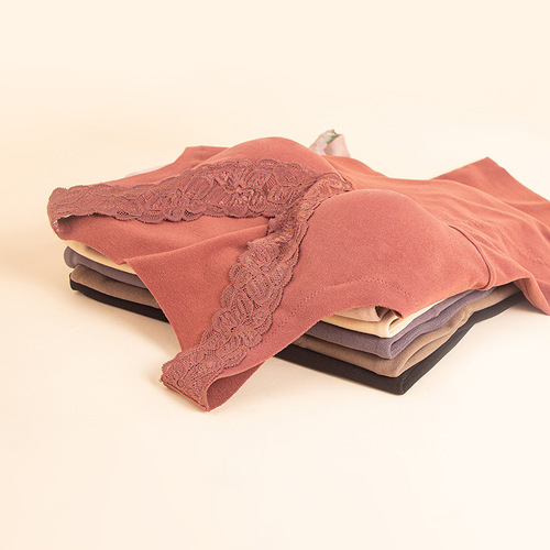 DeRong V-neck lace mugwort heating vest for women with padded inner wear bottoming shirt top plus velvet suspender underwear