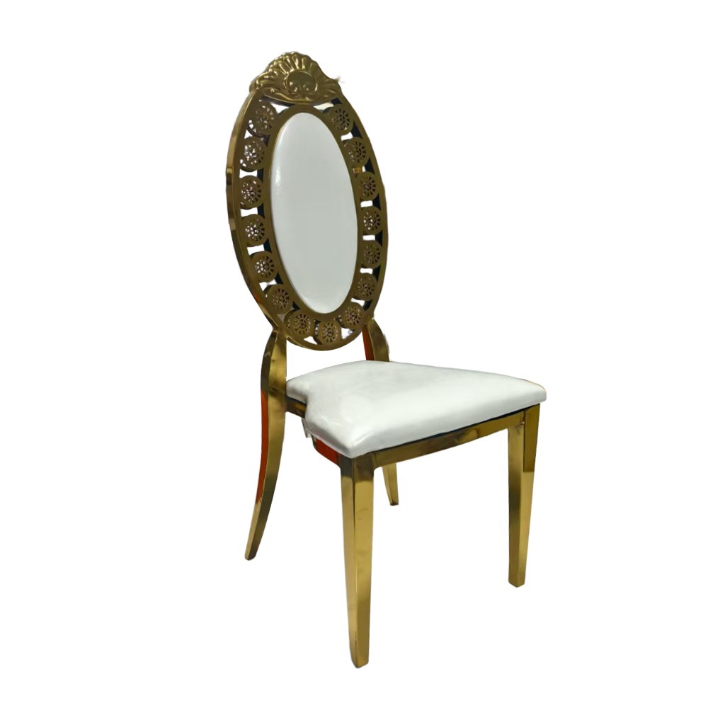Hotel de estilo europeo silla de banquete sala de bodas dorada silla de respaldo casa bolsa suave silla de comedor de lujo ligera silla de recepción