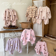 冬季加厚保暖米粒绒睡衣女童可爱卡通法兰绒儿童可外穿家居服套装