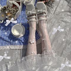 Socks Girl Summer Knee-high Socks White Socks Trendy Cute Japanese Women's Socks Crossed Bowknot Glass Ribbon Band