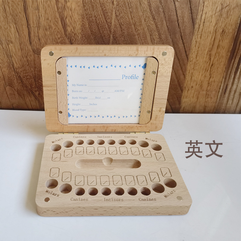 Caja de almacenamiento de dientes de madera personalizada transfronteriza para niños, caja de marco de fotos para niños y niñas, caja de coleccionista de cabello de bebé
