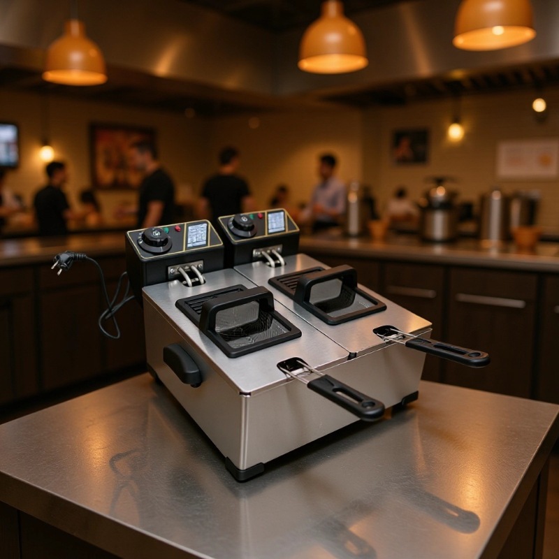 商用3L+3L可视双缸双筛电炸炉锅温控款加厚不锈油炸小吃设备