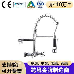 Cross-Border In-Wall Double-Hole Spring Faucet Horizontal Double-Handle Hot and Cold Faucet European and American Dish Basin Double-Out Faucet