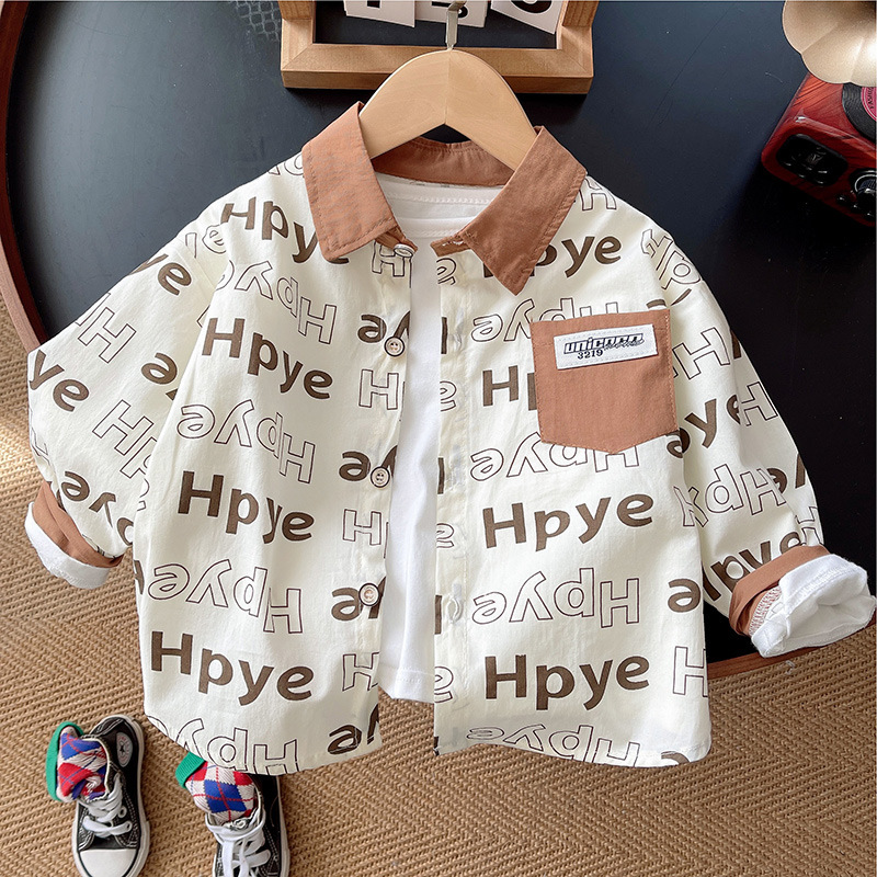 Camisa de manga larga para niños primavera nueva camisa de solapa de letras de dibujos animados para bebés camisa de punto chaqueta casual de otoño