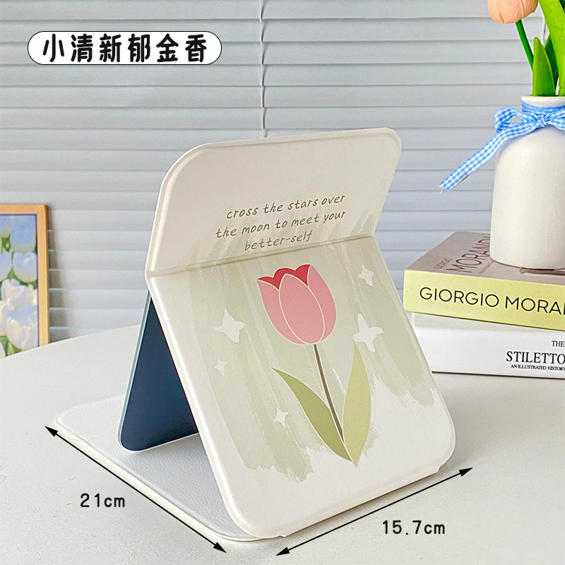 Folding PU Portable Makeup Mirror, HD Glass, Standable Compact Vanity Mirror