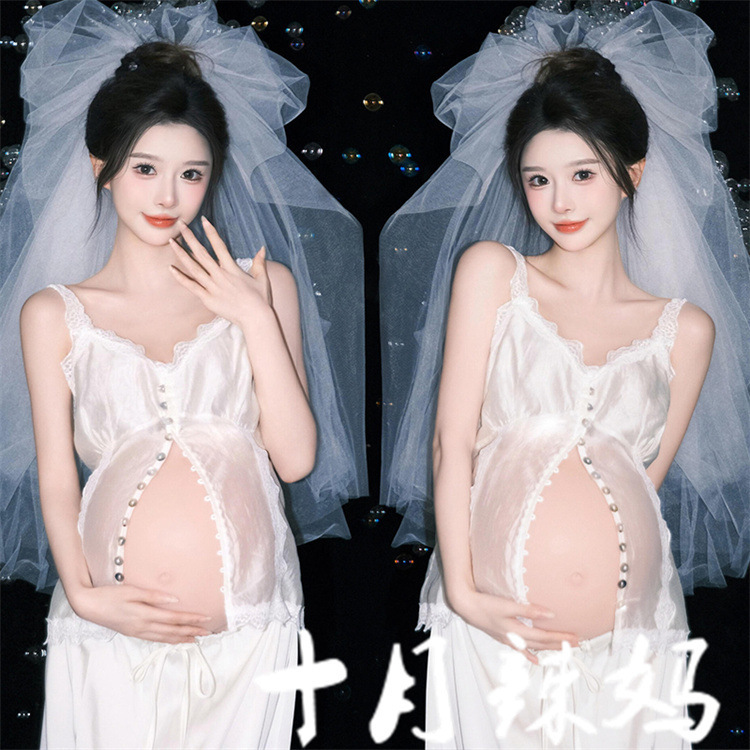 Maternity Photo Theme Photo Studio New French Style Simple Style Small Fresh Pregnant Mommy Belly Photo Photography Clothing One Size Fits All