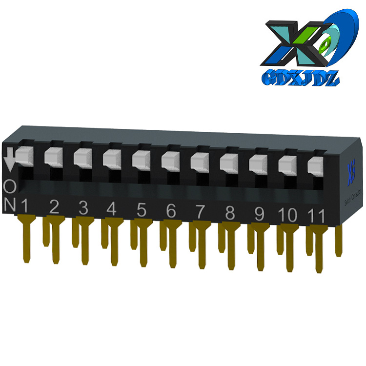 卧式11位拨动开关批发 11琴键指拨开关 侧拨黑色11位拨码开关