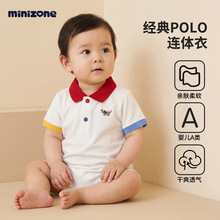 minizone宝宝夏季衣服连体衣英伦翻领短袖短爬服新生婴儿哈衣a类